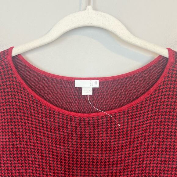 J. Jill Houndstooth Sweater Dress Red Black sz XS Cotton Blend Cozy Long Sleeve - Picture 3 of 7